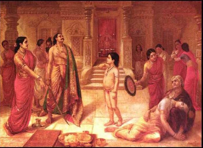 Raja Ravi Varma Mohini and Rugmangada to kill his own son Raja Ravi Varma oil painting image